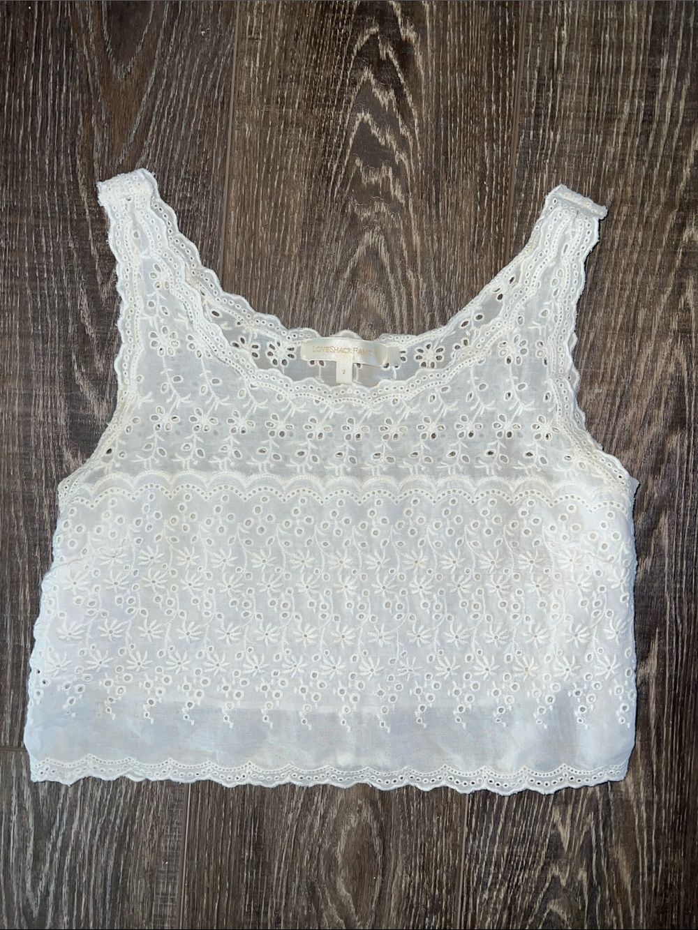 LoveShackFancy White Eyelet Lace Crop Tank Top